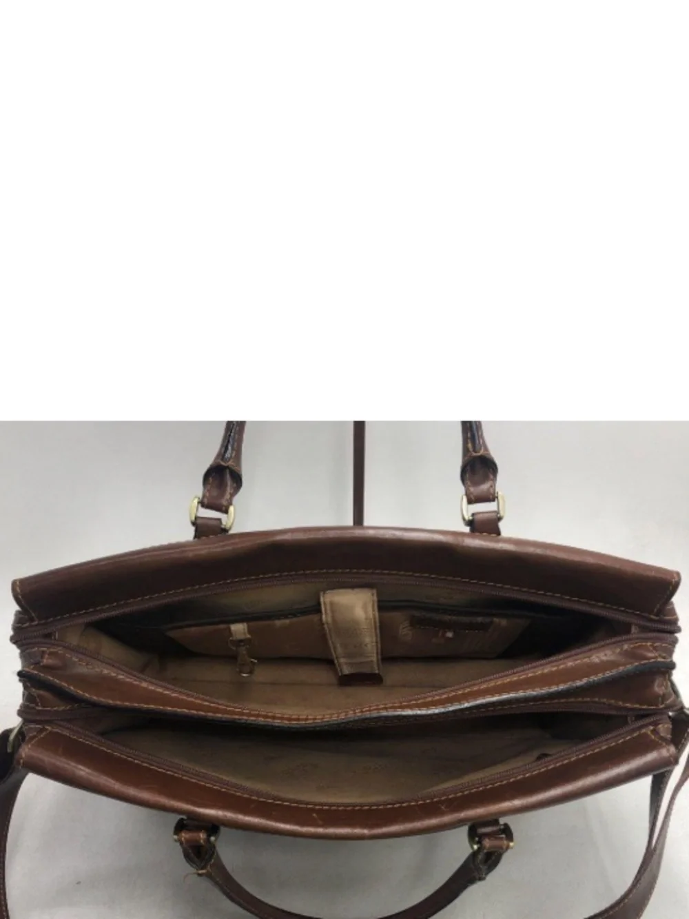 Tony Perotti Italian Leather Brown Laptop Briefcase Crossbody Bag